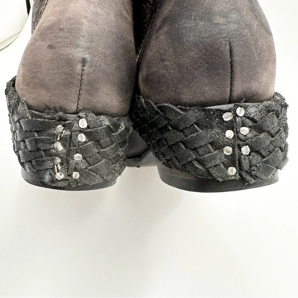 Freebird by Steven Mzcal Slate Brown Tooled Leather Western Ankle Boots